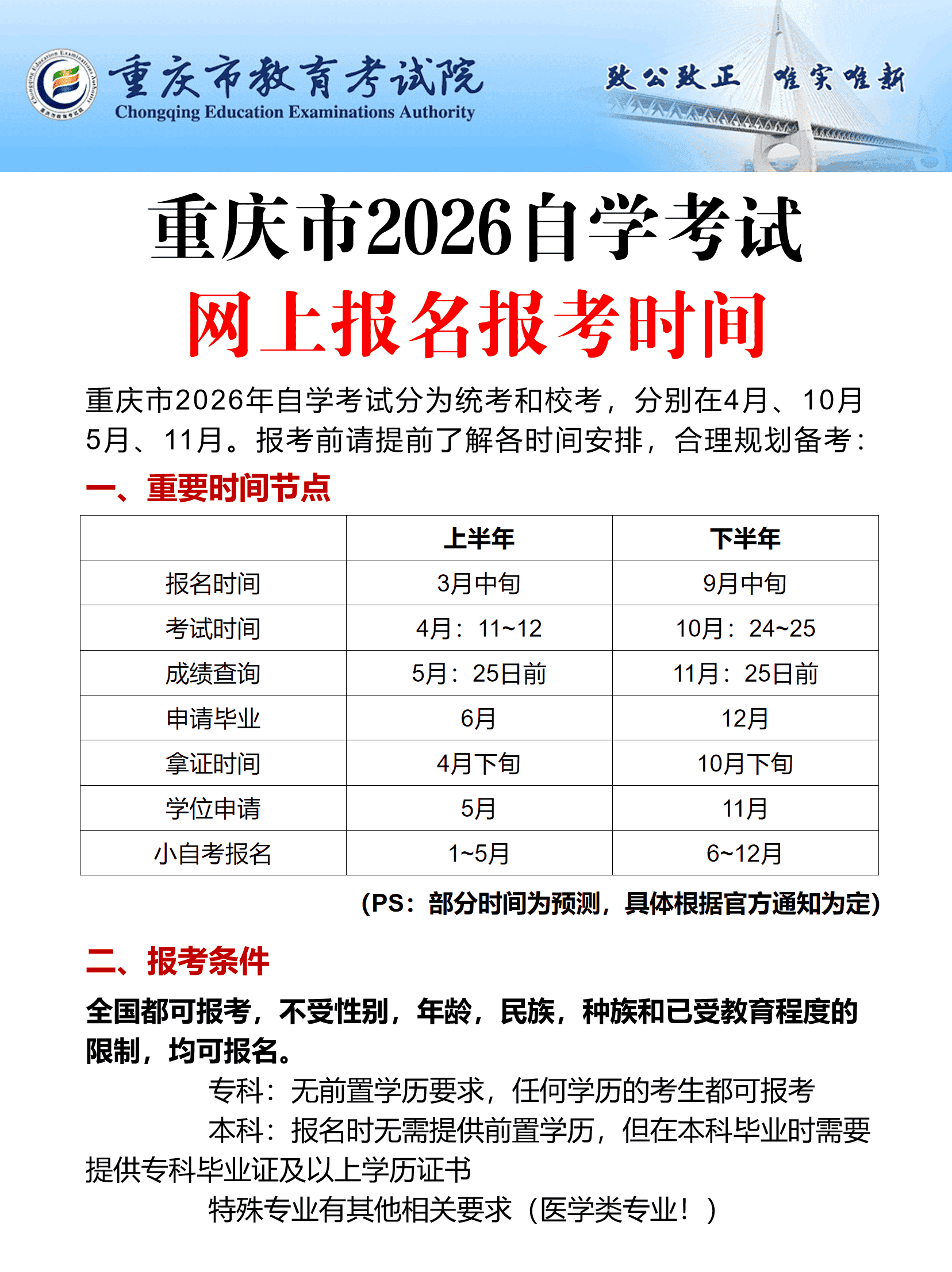 重庆自考报名时间